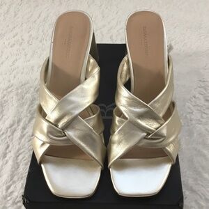 NWB Banana Republic Women's Leather Summer Dress Sandals Metallic Gold Size 8